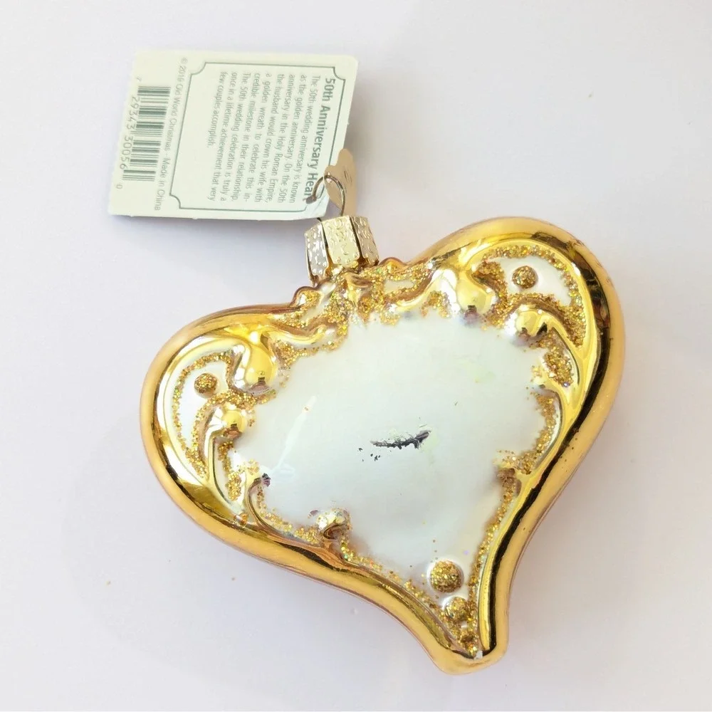 Old World Christmas 50th Wedding Anniversary Heart Blown Glass Ornament w/Box